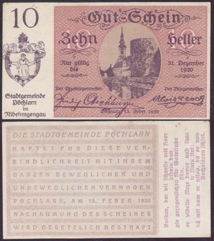 1920 Austria Notgeld 10 Heller (Poechlarn) L001408